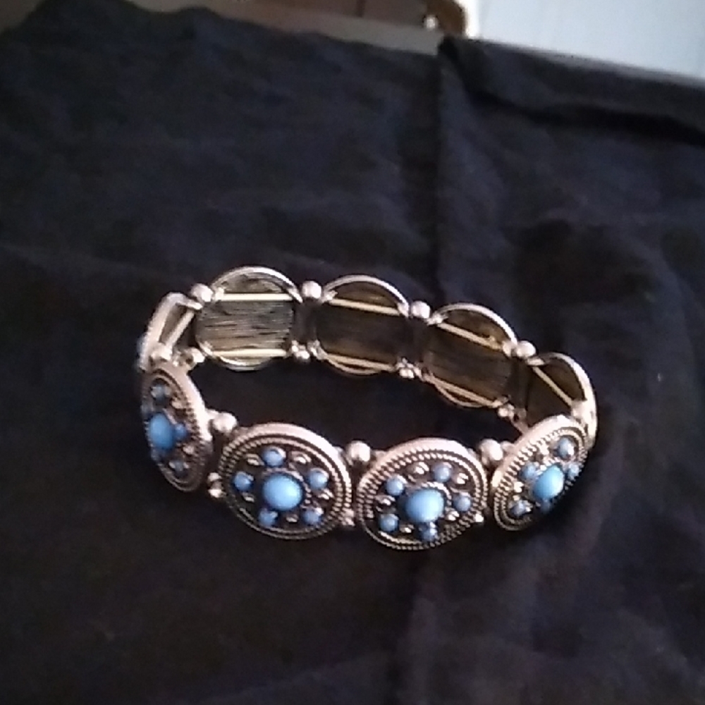 Source Unknown Silver Bracelet with Blue Accents